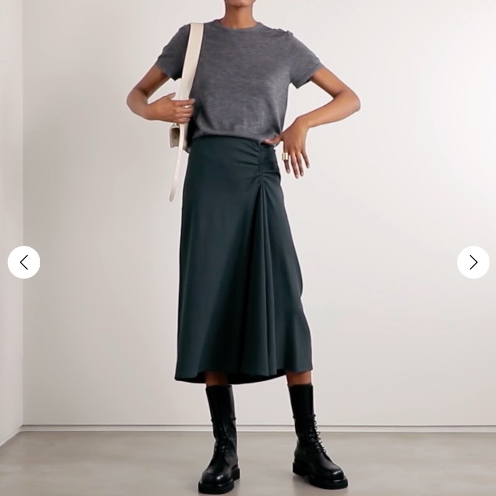 New Vince Ruched Crepe Midi Skirt - Picture 2 of 10